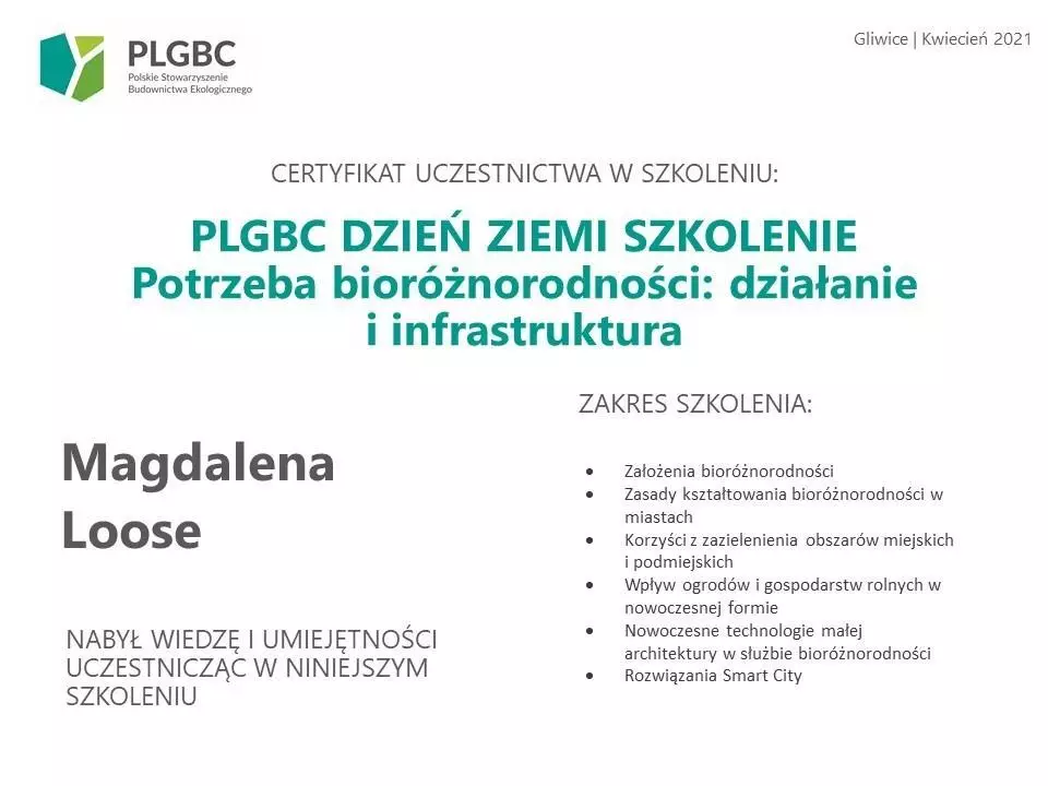 certyfikat PLGBC