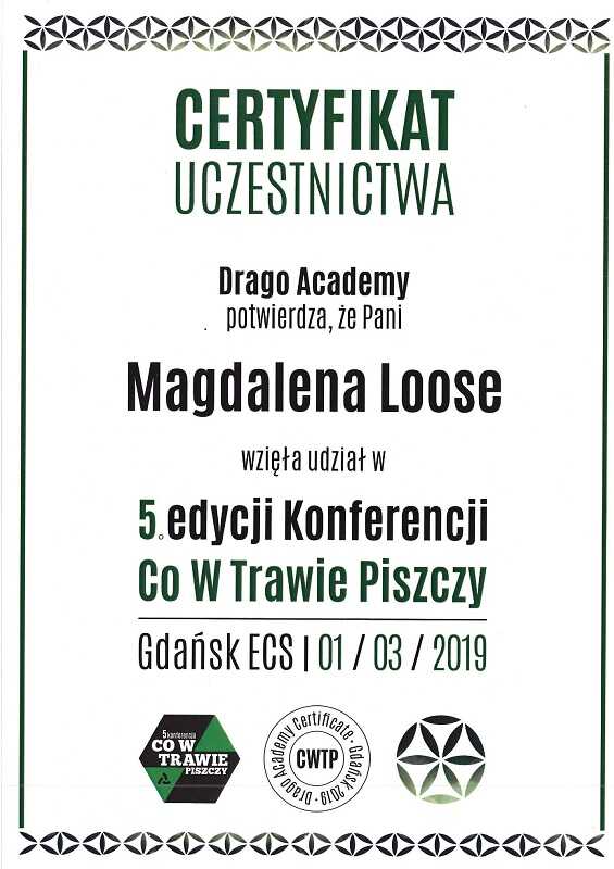 Certyfikat uczestnictwa - Drago Academy